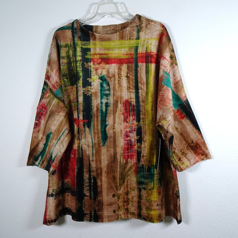 Ali Miles Chenille Knit Tunic Top Women's Plus Size 1X Multicolor Loose Fit